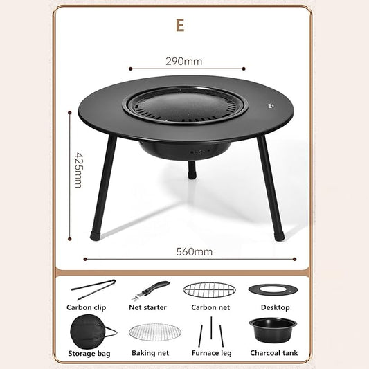 Outdoor Charcoal BBQ Grill Portable Charcoal Barbecue Grill with A Variety of Grilling Accessories Perfect for Outdoor Cooking & Grilling, BBQ, Patios with Carry Bag(E)