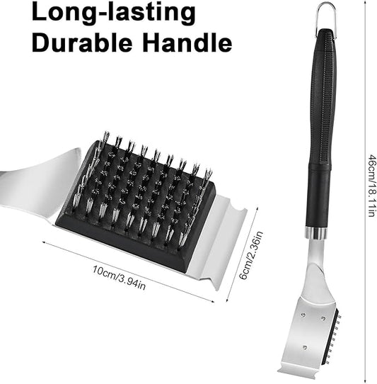 Grill Brush and Scraper for Barbecue – Grill Brush for Outdoor Grill with Extended, Large Handle and 2 Replaceable Stainless Steel Bristles Head –No Scratch- BBQ Grill Brush for Any Grill