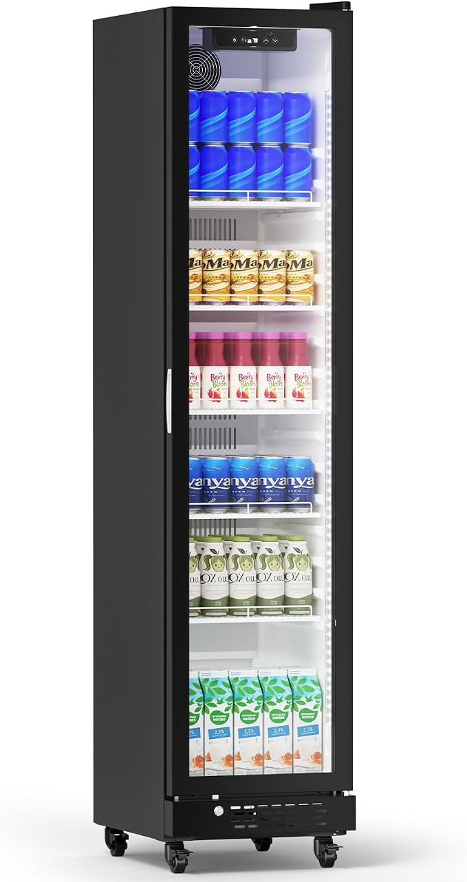 Electactic Wine Refrigerator 8.3 Cu.Ft Glass Door Beverage Cooler Freestanding Refrigerator Counter Commercial Merchandiser w/Large Capacity Advanced Cooling System LED Light Adjustable Shelves Black