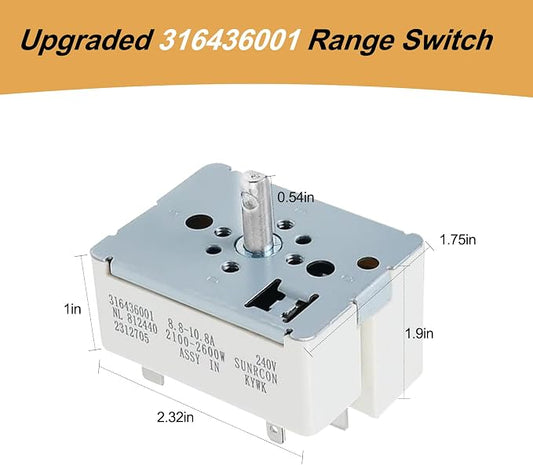 316436001 316021501 Range Infinite Switch for The Large Surface Burner Control Switch, Compatible with Frigidaire, Kenmore Stove, Replaces Parts: 5304506425 1155395, AP3885460, PS1145040, EAP1145040