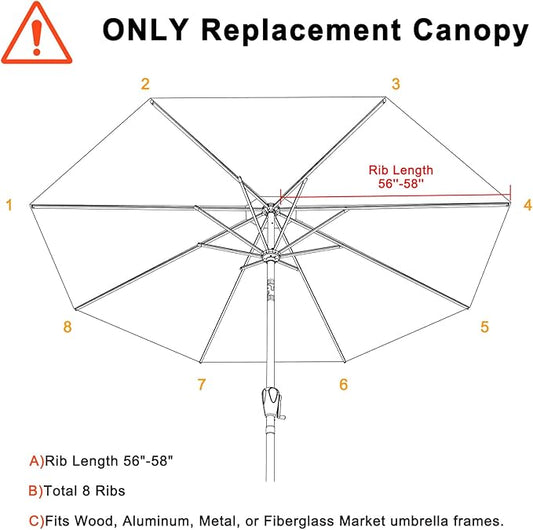 ABCCANOPY 10ft Outdoor Umbrella Replacement Top Suit 8 Ribs (Beige)