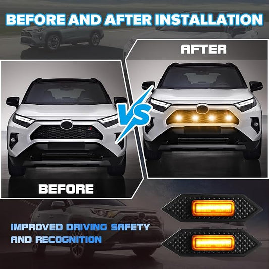 4PCS Front Grill Lights Compatible with Toyota RAV4 2020-2024 | with 4-in-1 Wire Harness & Fuse Adaptor, LED Grille Light Bar Fit for Toyota RAV4, RAV4 Accessories, Amber