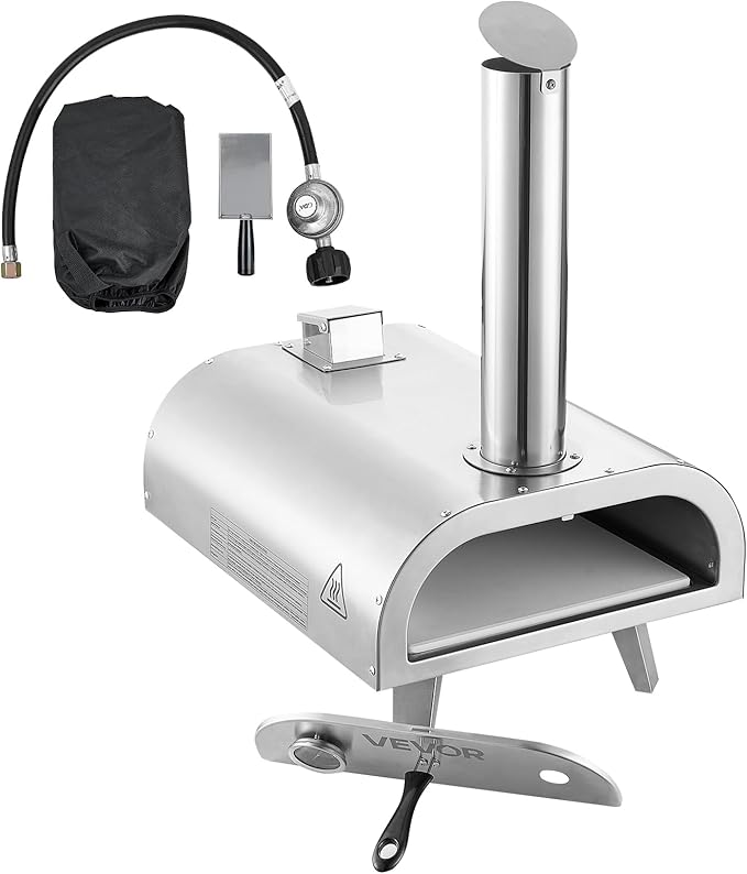 VEVOR Dual Fuel Pizza Oven Outdoor, 12 Inch Wood Fire & Propane Gas Pizza Oven, Pellet & Propane Pizza-Maker with Thermometer, Carry Bag, Stainless Steel Pizza-Cook for Outside Camping & Backyard