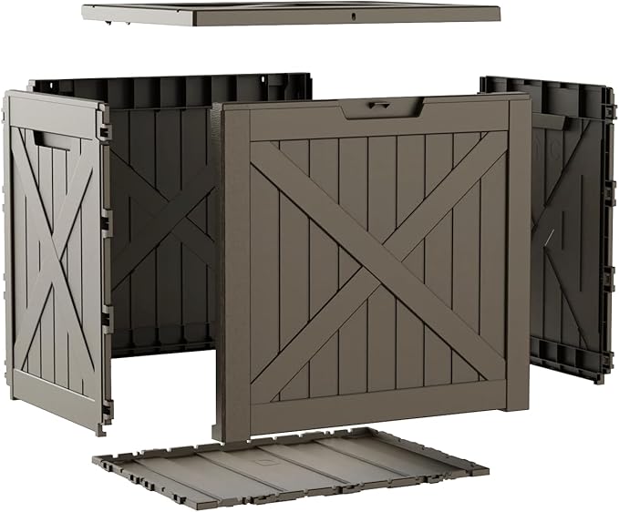 Pepe Tee Waterproof Resin Deck Box, Outdoor Storage Bin for Patio Furniture Cushions, All-Weather Garden Organizer & Seating Bench, Coffee