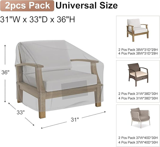 Mrrihand Patio Chair Covers Waterproof, Outdoor Chair Covers Waterproof, Lounge Deep Seat Cover, Heavy Duty Outdoor Lawn Patio Furniture Covers Large Size 31" W x 33" D x 36" H - 2 Pack
