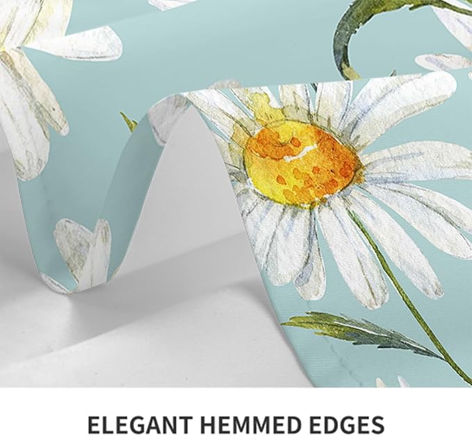 Decorative Rectangle Table Cloths Watercolor Floral Daisy White Chamomile Plant Green Tablecloth Table Cover for Dining/BBQ/Picnic/Coffee Table 52 X 70 Inches