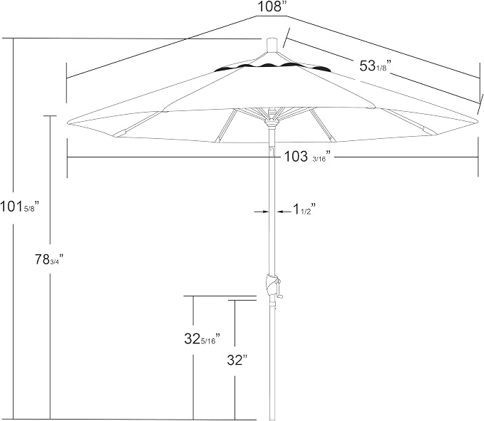 California Umbrella 12-Year-Non-Fading, 9Ft Premium Sunbrella Patio Umbrella, Hand-Crank, Button-Tilt, Black Frame, Jockey Red Fabric