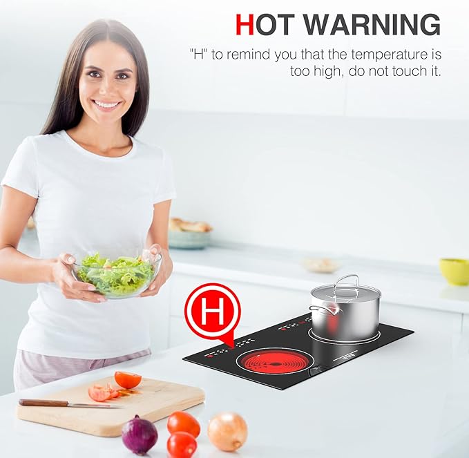 4000w Electric Cooktop, 24" Electric Stove 2 Burner Hot Plate Built-in Double Burner Cooktop with LED Touch Screen,9 Heating 9 Temperature,Kids Lock & Timer,Suitable for all Pans