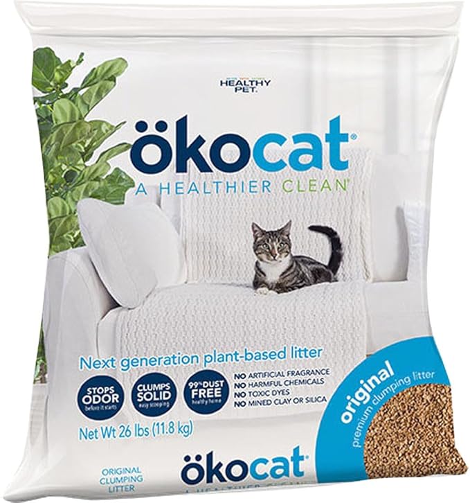 ökocat Original Wood Clumping Cat Litter, Unscented, 26 pounds XL - Natural Ingredients, Stops Odor, Clumps Solid, 99% Dust Free, Great for All Cats