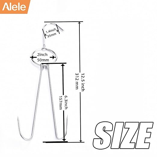 Alele Meat Hooks Butcher Hook 12.5inch Double Hooks Processing Meat Hook Stainless Steel Rotary Device Slaughtering Barbecue