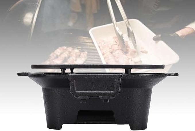 Cast Iron Hibachi Grill Portable Japanese Yakitori Charcoal BBQ Stove with Vent for Outdoor Camping & Backyard Cooking