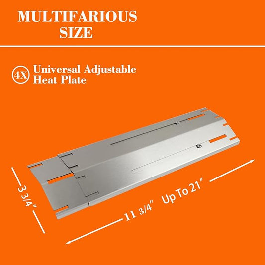 Universal Adjustable Grill Gurner Covers, Flavorizer Bar, Heat Tent, Heat Plate Shields, Flame Tamer for Gas Grill Replacement Parts, Extends 11.75" up to 21" L(4 Pcs