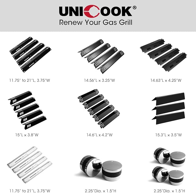 Unicook Grill Heat Plates for Nexgrill 720-0888, 720-0888N, 720-0830H, Backyard, Porcelain Grill Burner Covers Replacement Parts, 14.6 Inch Heat Shields Tents, Flame Tamers, 5 Pack