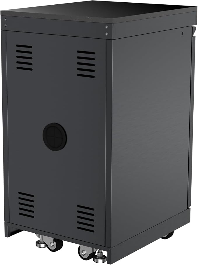 Outdoor Kitchen Storage Cabinet, 304 Stainless Steel BBQ Island Module with Granite Countertop, Reversible Door, Locking Casters, Ventilated Interior for Patio Grill Accessories Organization (Black)