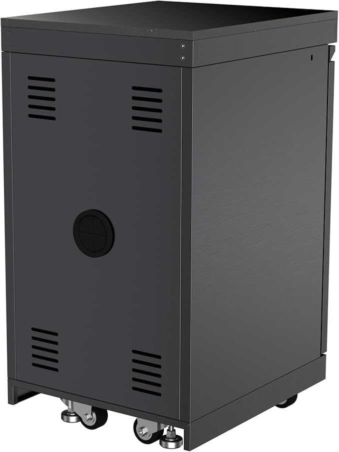 Stainless Steel Outdoor Kitchen Storage Cabinet with Granite Countertop, Modular BBQ Island Drawer Alternative, Reversible Door, Locking Caster Wheels for Patio Grill Station Appliance Prep (Black)