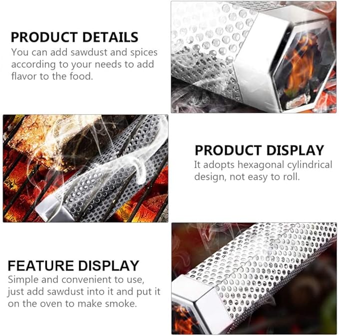 2pcs Smoker Tube 12in Pellet Smoker Tube Stainless Steel Smoke Tube for Hot or Cold Smoking 5 Hours of Billowing smoke Portable BBQ Smoking tube Generator Electric Charcoal Gas Grill Smoker