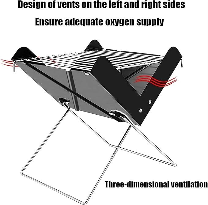 BBQ Grill Barbeque Grill Outdoor Charcoal Grill Portable Barbecue Grill Cooking Stainless Steel Folding for Camping Barbeque Grill for Camping (Black 30 * 26.5 * 30cm)