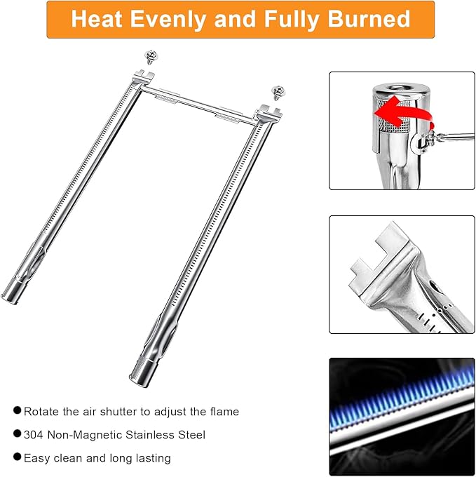 Hisencn 7635 Flavorizer Bars, 69785 Grill Burner, 7642 Igniter for Weber Spirit 200 with Front Control, Spirit E210, E220, S210, S220, for Weber 15.3" Flavor Bars and 18" 304 Stainless Steel Burner