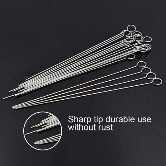 Metal Skewers for Kabobs & Grilling, 12 Inch Stainless Steel, 30 Pcs | Reusable 440 stainless steel with ring handles for BBQ, grill, oven, meat, chicken, shrimp and vegetables.