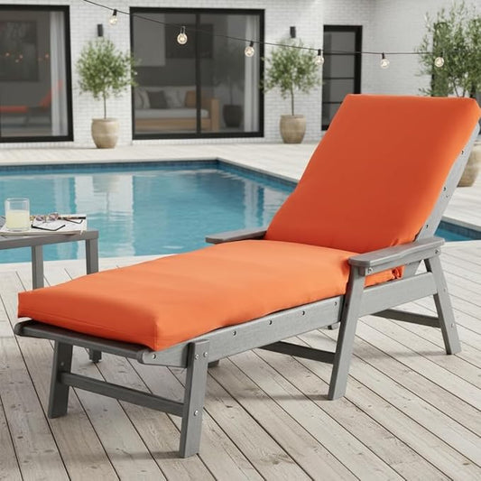 Modern Outdoor Chaise Lounge Cushion with Ties – Durable Polyester Fabric, Channel-Filled Polyfiber Insert, Removable Zippered Cover, Rust