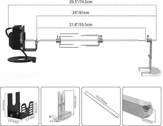 onlyfire Universal BBQ Grill Rotisserie Kit for Most Gas Grills, Include 110V 4W Electric Motor, 4-Prong Meat Forks and 28" Square Spit Rod