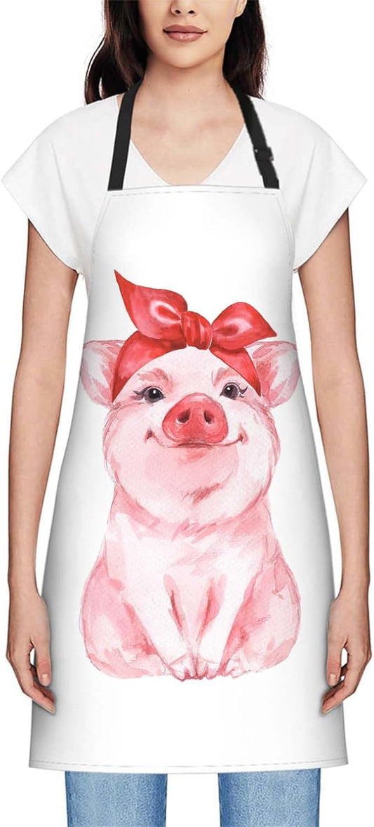 oFloral Pink Pig Apron Chefs Apron, Cooking and Baking Apron for Men and Women, Kitchen Aprons, Butchers Apron, BBQ & Catering Bibs, 27 X 31 Inch