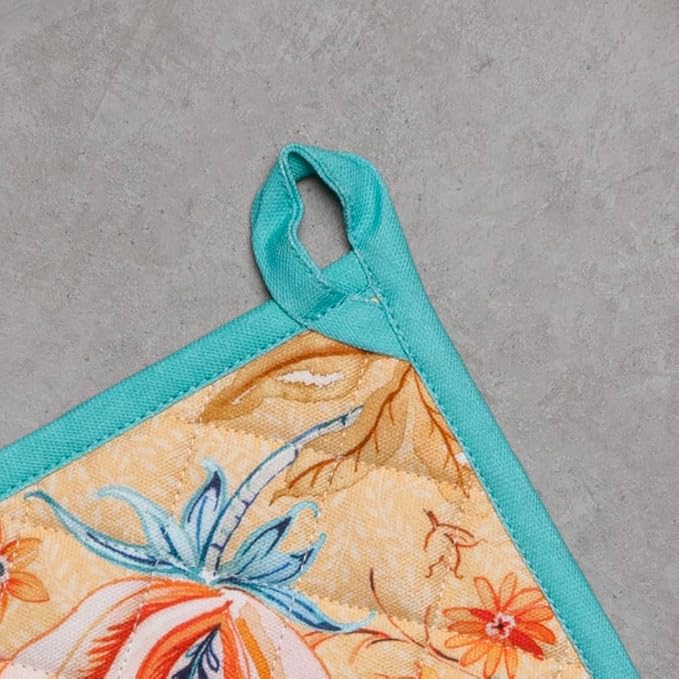 Maison d' Hermine Pot Holders 100% Cotton Heat Resistant Potholders 8" x 8" Hot Pads with Loop BBQ Baking Hotel Farmhouse Kitchen Handling Hot Pans Spring Summer (Pack of 1, Luxury Loft - Peach)