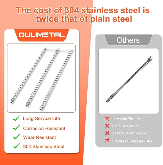 QuliMetal SUS304 34.5" Grill Burners & 24.5" Flavorizer Bars for Weber Genesis 300 Series(2007-2010), Grill Parts for Weber Genesis E310, E320, S310 (with Side Control), Replaces Weber 7540, 67722