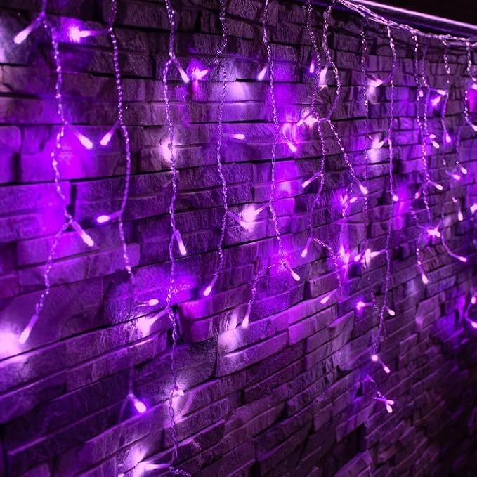 YEGUO 99ft 1200 LED Purple Icicle Lights, 240 Drops Icicle Lights Connectable, 8 Modes Icicle Christmas Light with Memory Timer