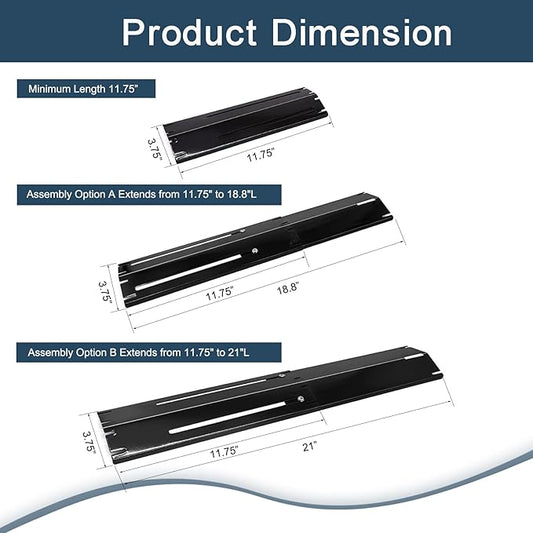 Universal replacement heavy duty adjustable heat plate shield,Burner cover,Flavorizer bar,heat Tent,Flamer tamer for gas grill models,Extends from 11.75"up to 21"L (Porcelain Steel, 3 Pack)