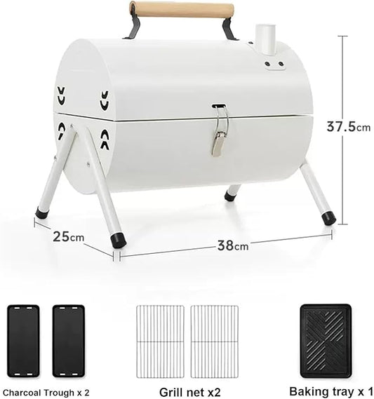 BBQ Barbecue Grill, Portable BBQ Charcoal Barbecue Grill, Barbecue Grill for Outdoor Camping Garden Picnic Trip Beach, with Handle,White