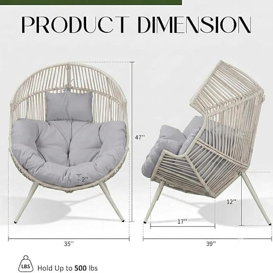 Shintenchi Egg Chair Outdoor with Cushion,Oversized Lounge Chairs | Patio Chair Light Gray,PE Rattan,Egg Seat for Indoor Outdoor Living Room Bedroom Outside Patio Backyard Balcony