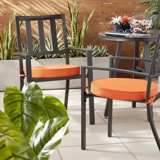 Set of 2 Outdoor 18 inch Round Patio Dining Chair Pads – Comfortable Fiber-Filled Seat Cushions with Ties, Reversible Polyester Fabric - Rust