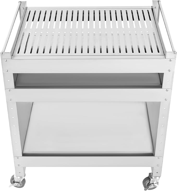 Coal Charcoal Grill with Storage Table and Wheels, BBQ Serving Cart Cooking Space, Heavy Duty Stainless Steel Charcoal BBQ Grill Barbecue Stand for Outdoor Backyard Patio Picnic Parties Camping