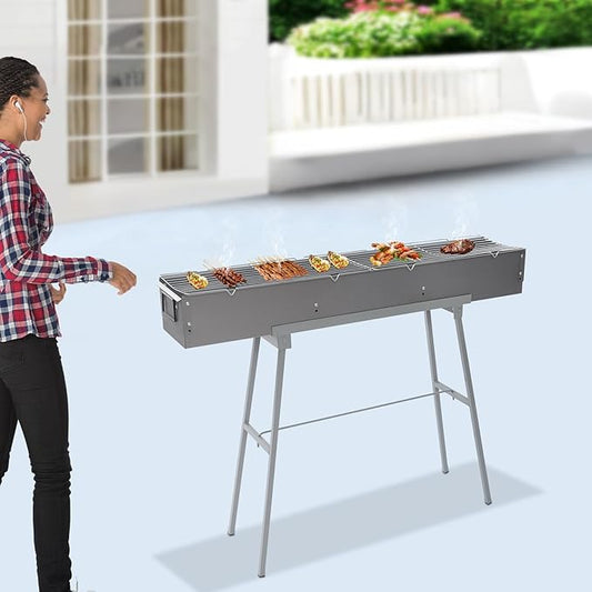 Charcoal Grills,40" Commercial Folding Camping Barbecue Grill W/2 Air Doors, Stainless Steel Camping Picnic Cooking For Party, Beach Barbecues.