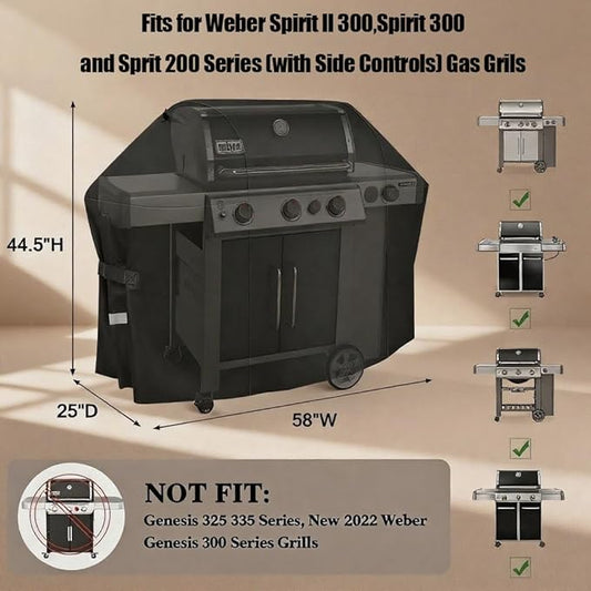QuliMetal 58 Inch Grill Cover for Weber Genesis 300 & Genesis II 300 Series Grills, 600D Waterproof Heavy Duty and Fade Resistant BBQ Gas Grill Cover, Compared to Weber 7130