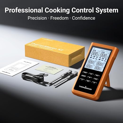 ThermoMaven Sub-1G Wireless Meat Thermometer, No App Needed, 2 Probes | 3000FT Long Range, Digital Smart Base, 6 Sensor NIST Accuracy, IPX8, BBQ Smoker Grill Oven Brisket Steak Turkey Pork Roast