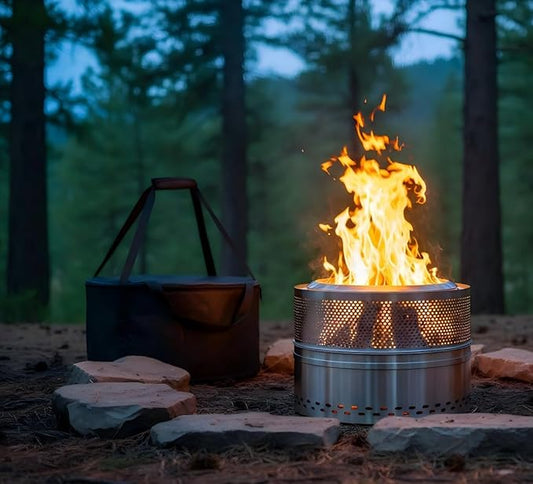 Smokeless Fire Pits for Outside, 20''Portable FirePits for Camping, Outdoor Stainless Steel FirePit with Carry Bag, Wood Burning Stove,Sliver