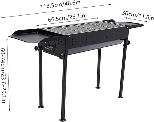Adjustable Height 60-74cm Black Portable Charcoal Grill Collapsible Barbecue Grill 165.35 lbs