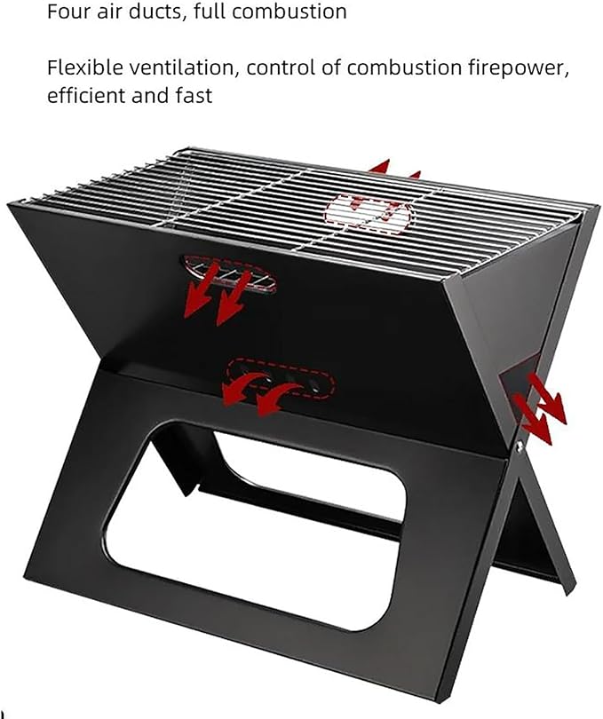 Charcoal Grill Stove, Portable Charcoal Grill with Anti-slip Handle, High Temperature Resistant and Non-Stick Surface, Quick Fold and Removable Grill Grid, for Camping, Beach Cooking, Parties