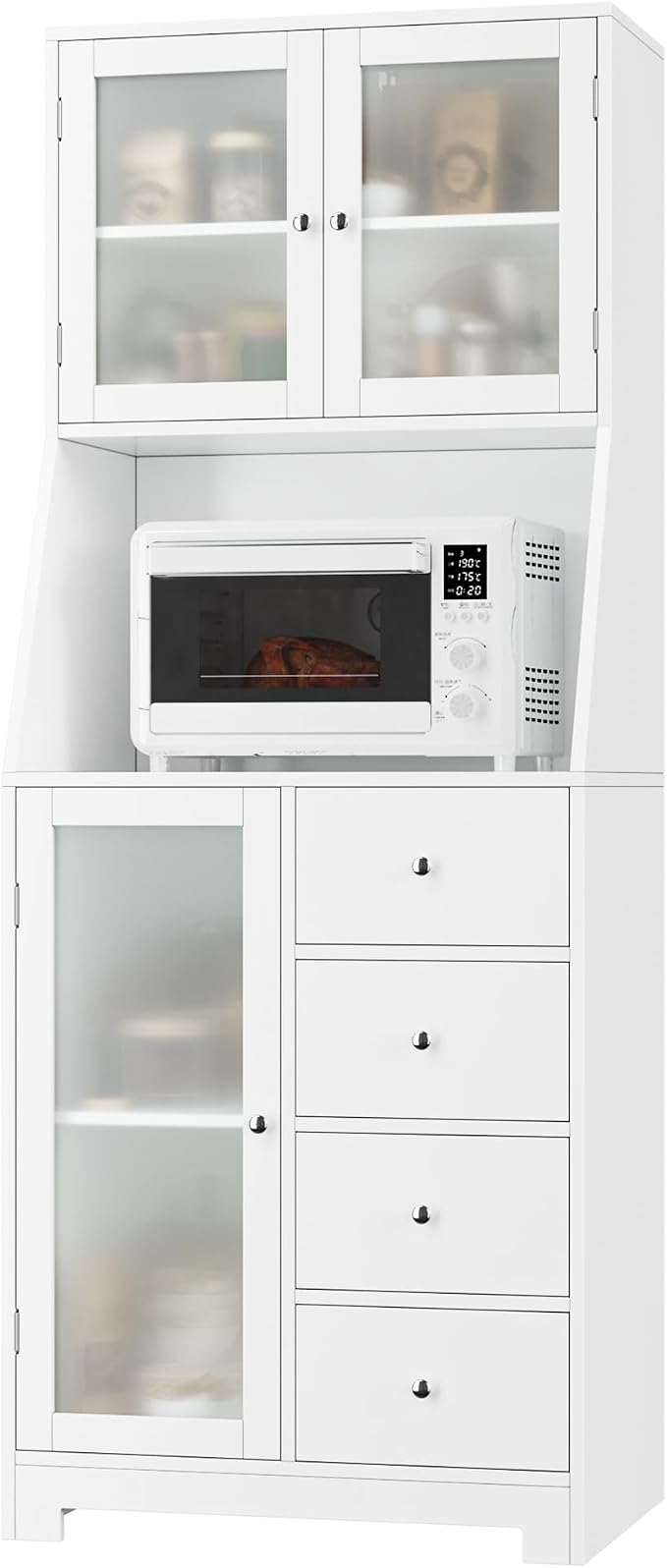 BOTLOG 64'' Kitchen Pantry Storage Cabinet, Tall Kitchen Storage Cabinet with Microwave Stand, Hutch Cabinet with Adjustable Shelves, for Dining Room (White) | Save Space, Microwave Stand, Hutch Cabinet for Dining Room, Kitchen, Modern White