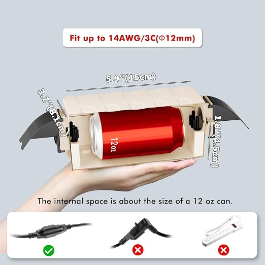 Flemoon IP55 Small Outdoor Electrical Box Waterproof, for Power Strip | Inner 5.9 x 3.2 x 1.8inch, Extension Cord Cover with Detachable Awning Covers for Plug, Outlet, Holiday Lights, Almond