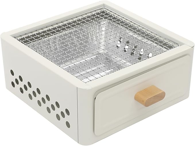 Portable Charcoal Barbecue Grill Tabletop Grill Charcoal Barbecue Stove Backyard Barbecue Picnic Burner Multifunctional BBQ Grill for Camping, Picnics, Travel (White)