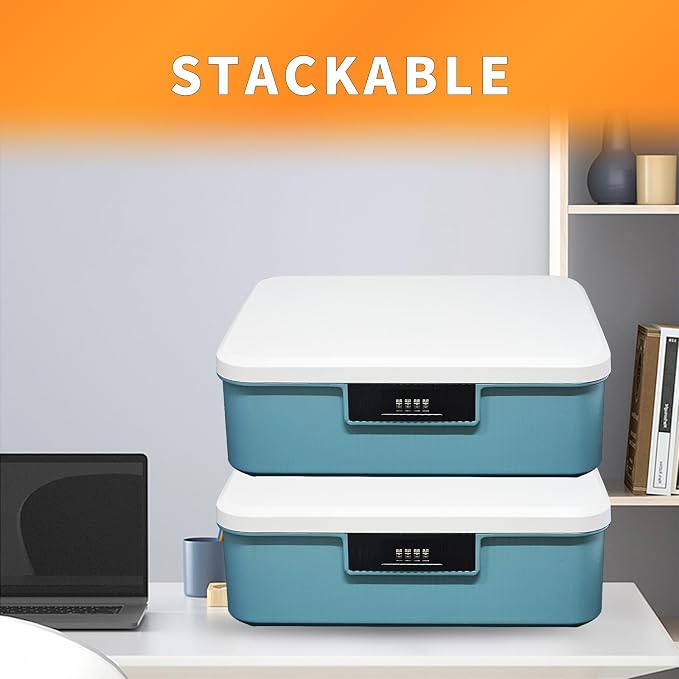 RUIAN Lockable Storage Container Bin, 4.2 Gallon Security Portable Combination Lock Plastic Box, Suitable for Storing Important Items and Documents (White Blue)