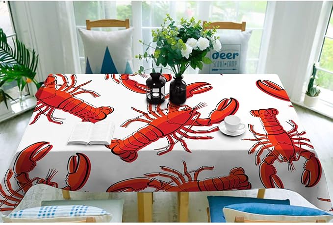 Moslion Lobsters Tablecloth Ocean Animal Rectangle Tablecloth Polyester for Picnic BBQ Kitchen 60x104 Inch