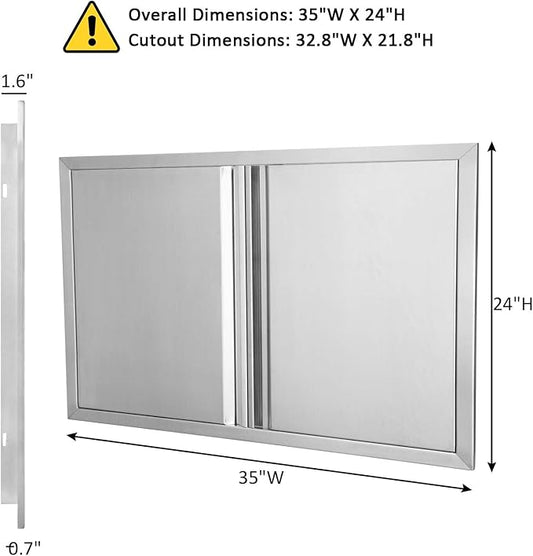 JIE JIN Outdoor Kitchen Door 35" W X 24" H Double Doors BBQ Access Door BBQ Island Door 304 Brushed Stainless Steel Flush Mount Door for Outdoor Kitchen BBQ Island Outdoor Cabinet Doors