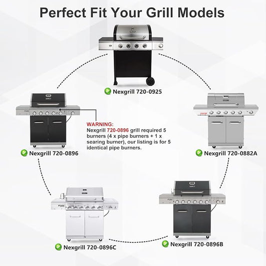 Hiorucet Grill Parts for Nexgrill 5 Burner 720-0882A, 720-0896, 730-0896, Stainless Steel Heat Plates Shields Covers, Burner Tubes, Igniters for Nexgrill 720-0882A Evolution Infrared Plus 5-Burner.