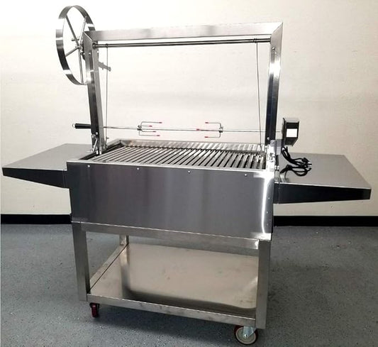 Charcoal Outdoor BBQ, Stainless Steel #430 Body and #304 Grates, Rotisserie Parrilla Santa Maria/Argentine Grill Spit