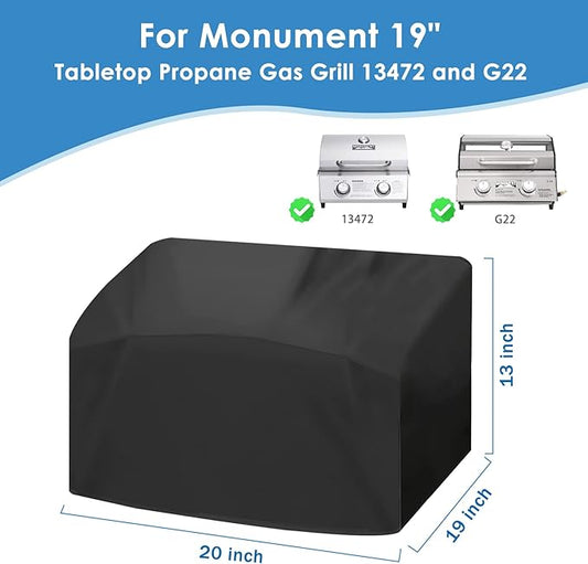 Grill Cover for Monument 19" Tabletop Propane Gas Grill 13472 and G22, 20 Inch Heavy Duty & Waterproof Gas BBQ 2B Table Top Grill Cover, Outdoor Barbecue Cover