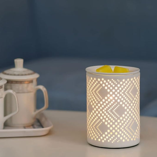 PALANCHY Wax Melt Warmer Ceramic Oil Burner Electric Candle Wax Warmer Burner Melter Fragrance Warmer for Home Office 2 Bulbs Included Gift Box Packaged (Ceramic Diamond) | Ceramic Build Wax Melter With 2 Bulbs 25W & Removable Dish. Oil Warmer Wax Burn...